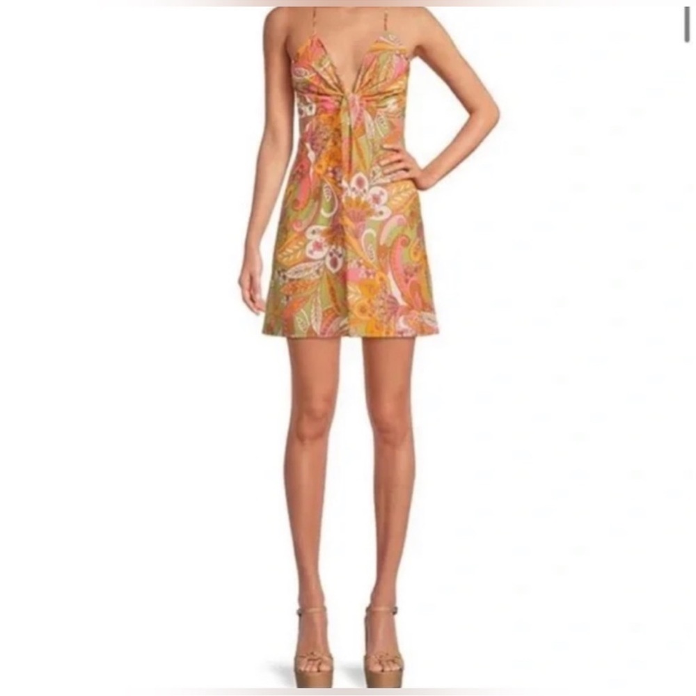 NWT Gianni Bini Ruby Paisley V-Neck Sleeveless Mini Dress 70's Style Cutouts Sz0 - Picture 2 of 15